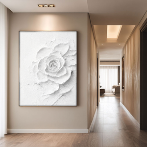 Minimalist White Textured 3D Rose Flower Impasto Wall Art Elegant Modern Neutral Decor for Living Room Bedroom Office