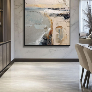 Abstract Neutral Landscape Textured Wall Art - Thick Knife Brush Stroke Minimalist Coastal Scene for Living Room Office Bedroom Dining Room Hallway