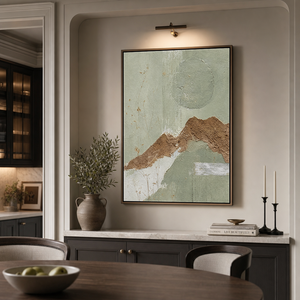 Sage Green Terracotta Abstract Textured Mixed Media Vertical Wall Art for Dining Room Living Room