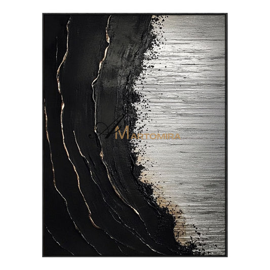 Painting On Beach | Black Textured Art | Beach Landscape Painting | Extra Large Landscape Wall Art #POS053