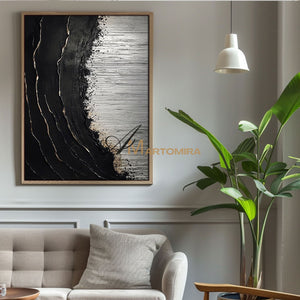 Painting On Beach | Black Textured Art | Beach Landscape Painting | Extra Large Landscape Wall Art #POS053