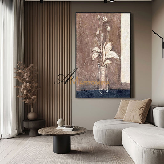 Abstract Painting Floral | Flower Paintings On Canvas | Brown Abstract Wall Art #MF002