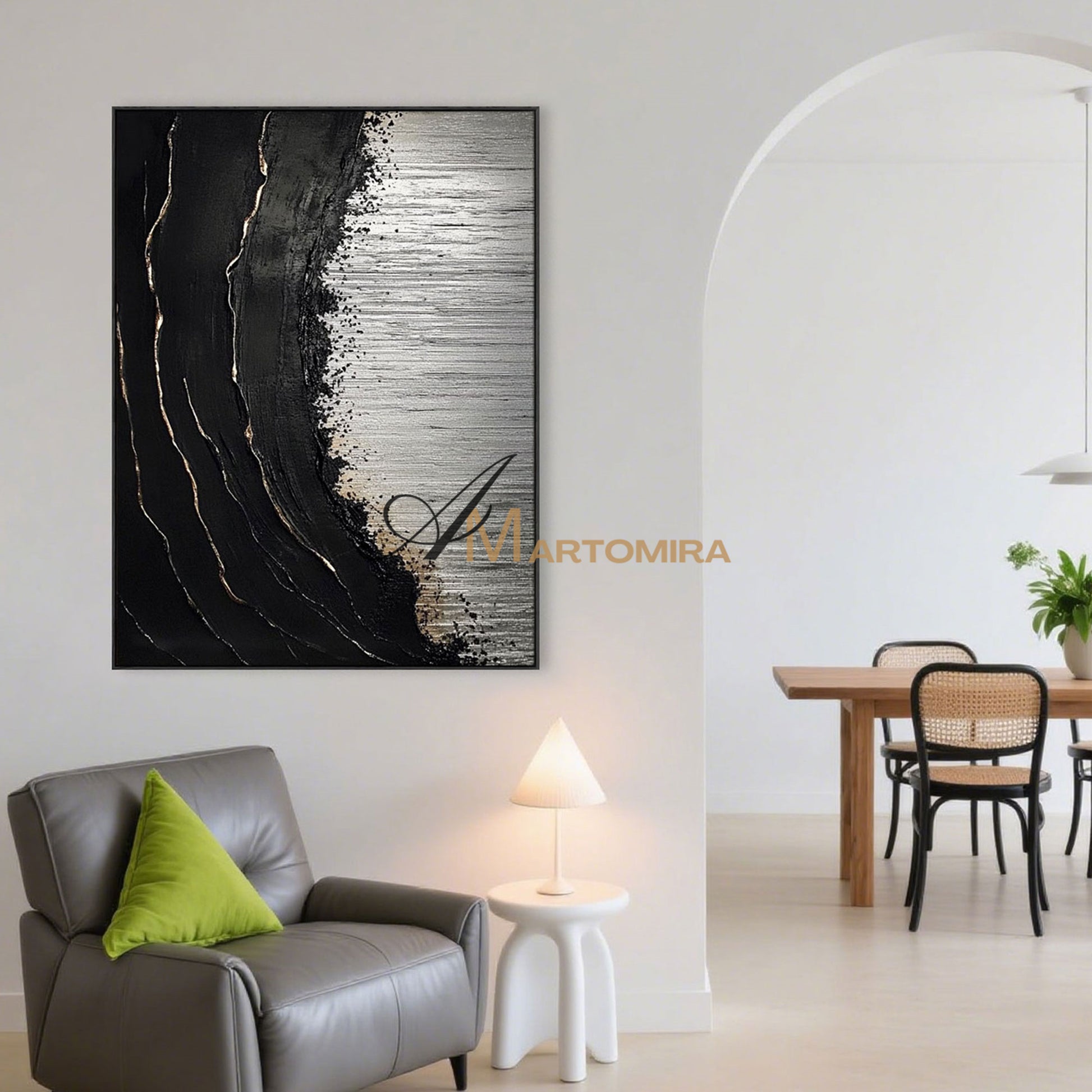 Painting On Beach | Black Textured Art | Beach Landscape Painting | Extra Large Landscape Wall Art #POS053