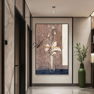 Abstract Painting Floral | Flower Paintings On Canvas | Brown Abstract Wall Art #MF002