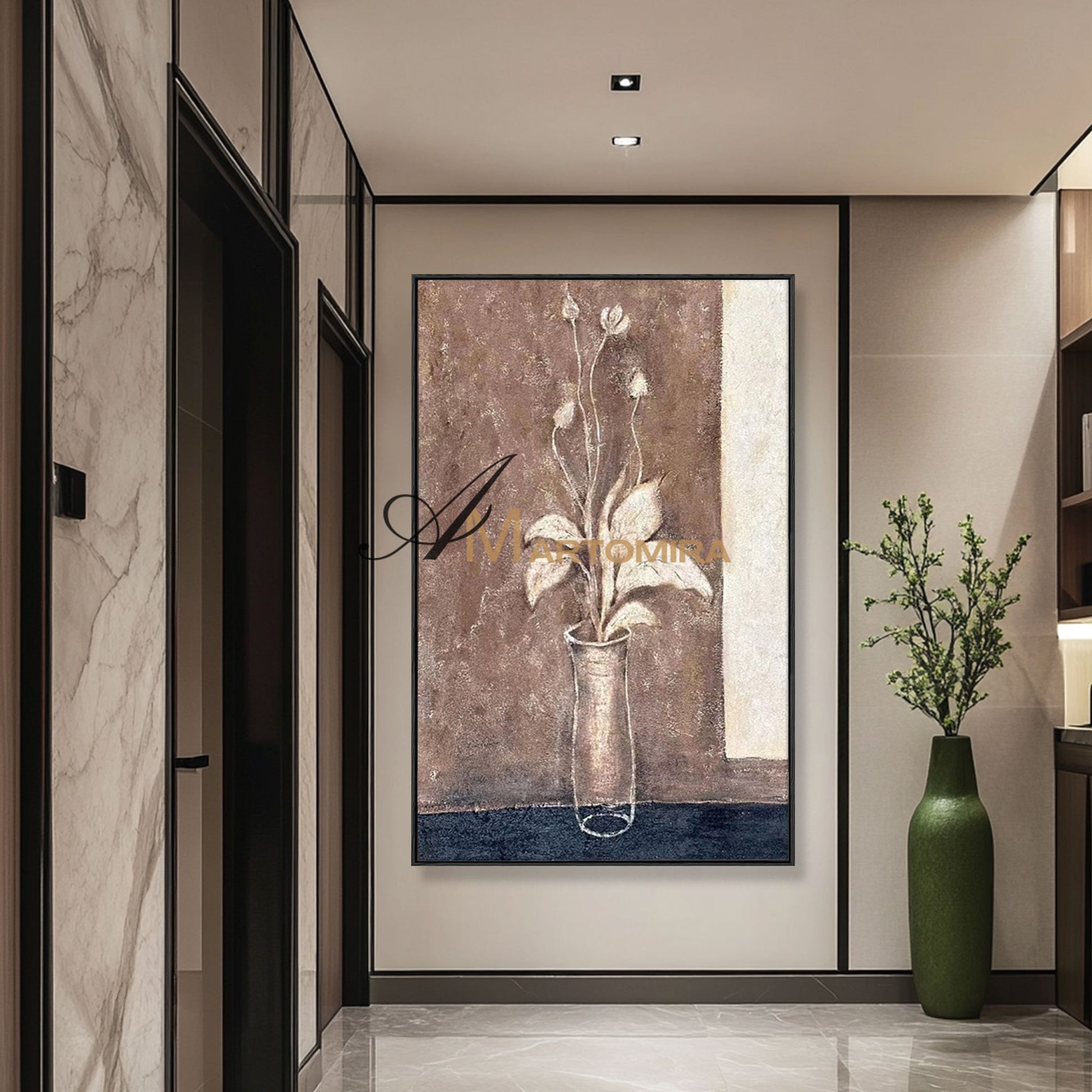 Abstract Painting Floral | Flower Paintings On Canvas | Brown Abstract Wall Art #MF002
