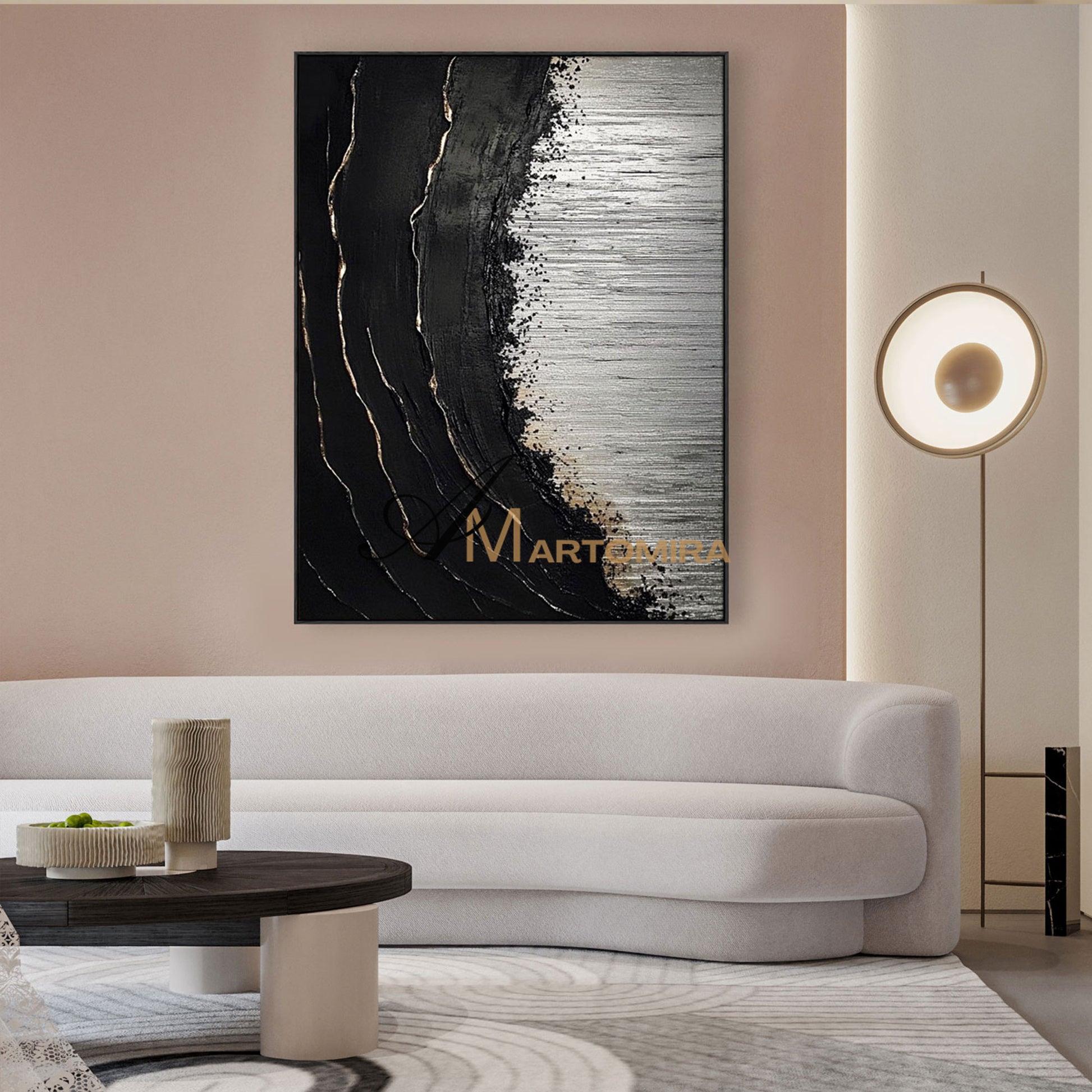 Painting On Beach | Black Textured Art | Beach Landscape Painting | Extra Large Landscape Wall Art #POS053