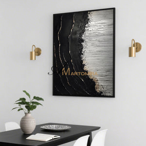 Painting On Beach | Black Textured Art | Beach Landscape Painting | Extra Large Landscape Wall Art #POS053
