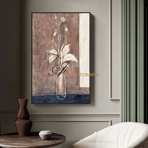 Abstract Painting Floral | Flower Paintings On Canvas | Brown Abstract Wall Art #MF002
