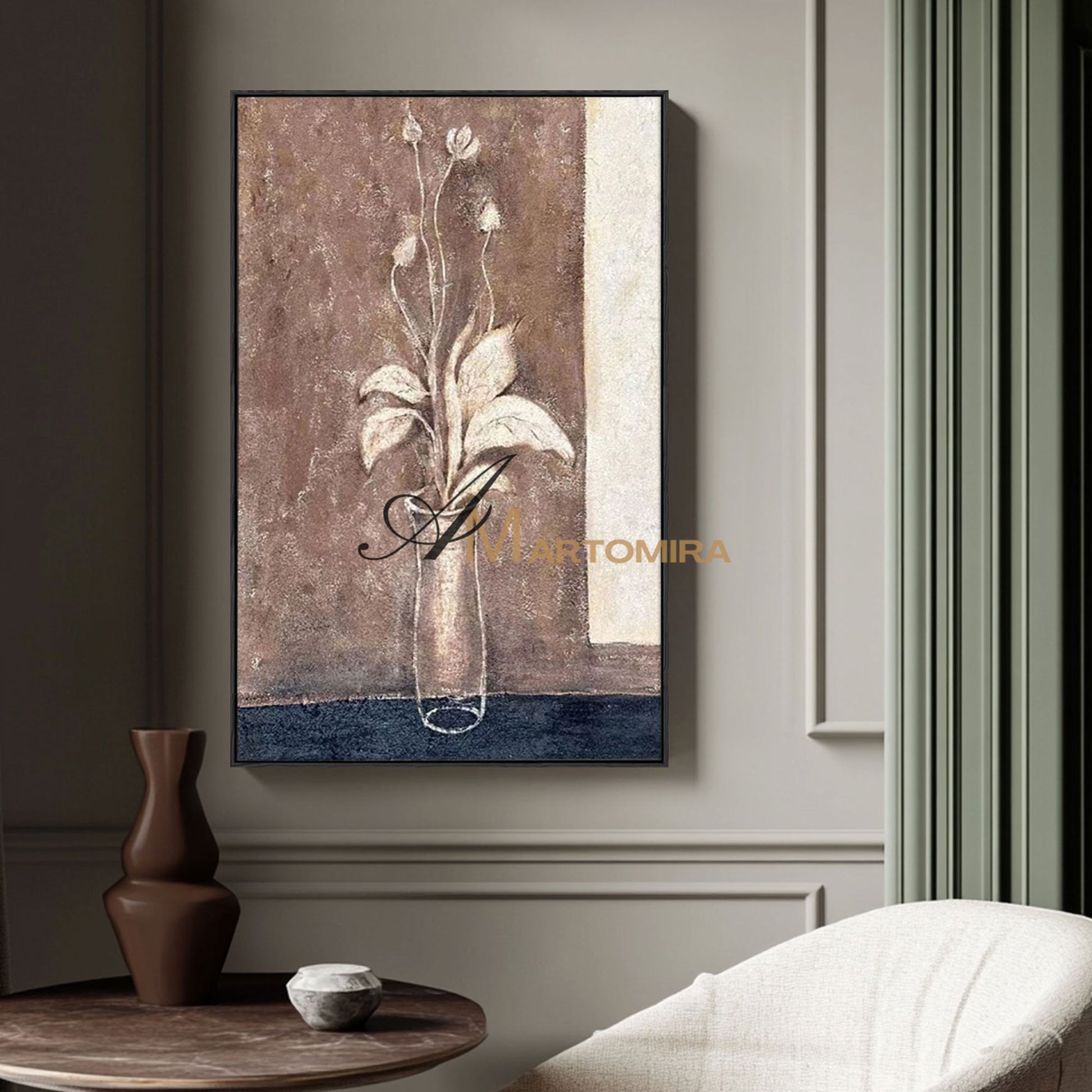Abstract Painting Floral | Flower Paintings On Canvas | Brown Abstract Wall Art #MF002