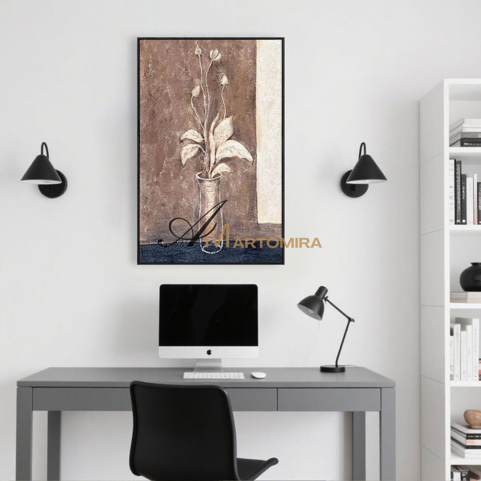 Abstract Painting Floral | Flower Paintings On Canvas | Brown Abstract Wall Art #MF002