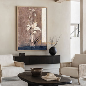 Abstract Painting Floral | Flower Paintings On Canvas | Brown Abstract Wall Art #MF002