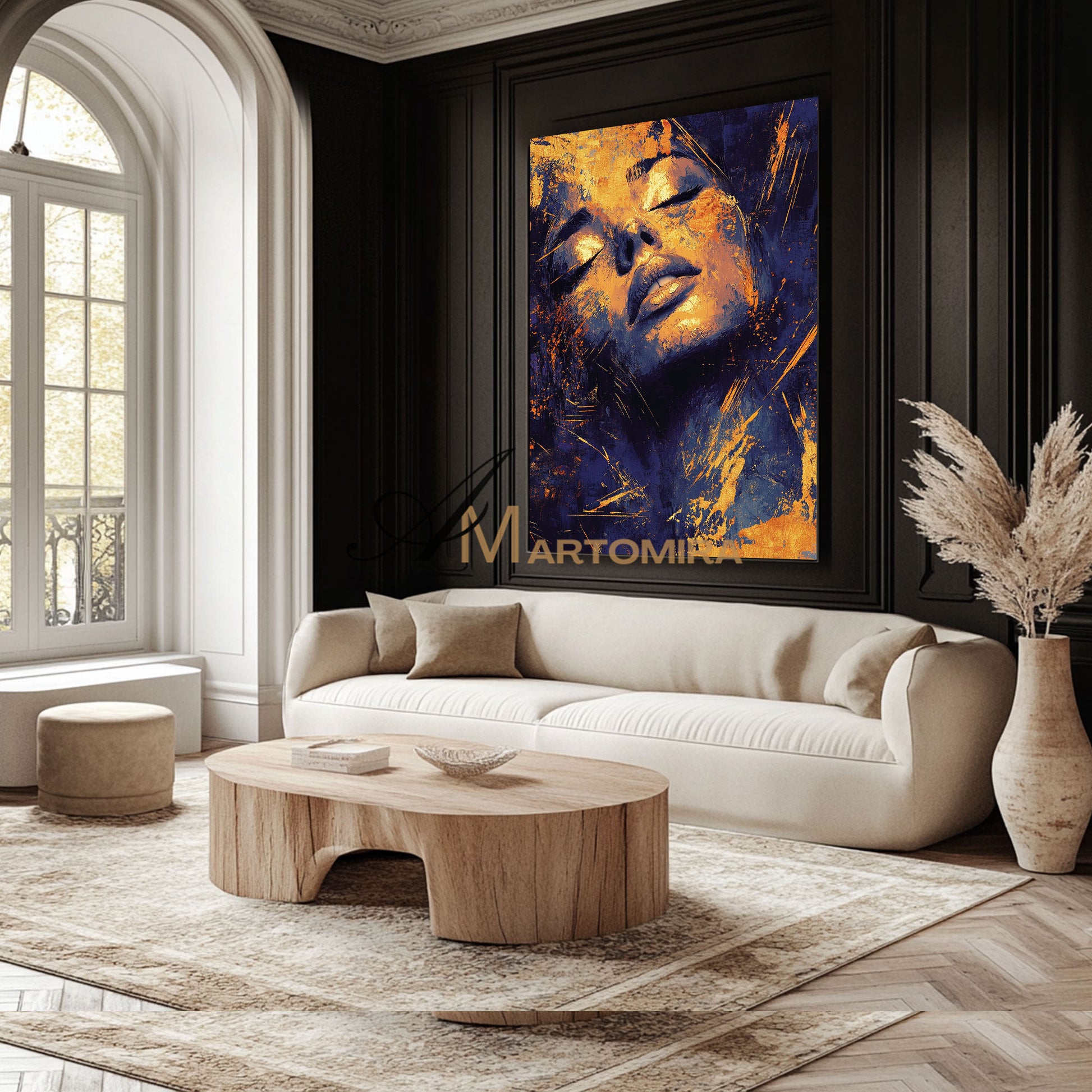 Blue And Gold Wall Art | Abstract Portraits|Canvas Wall Decor | Beautiful Woman Painting #AP005