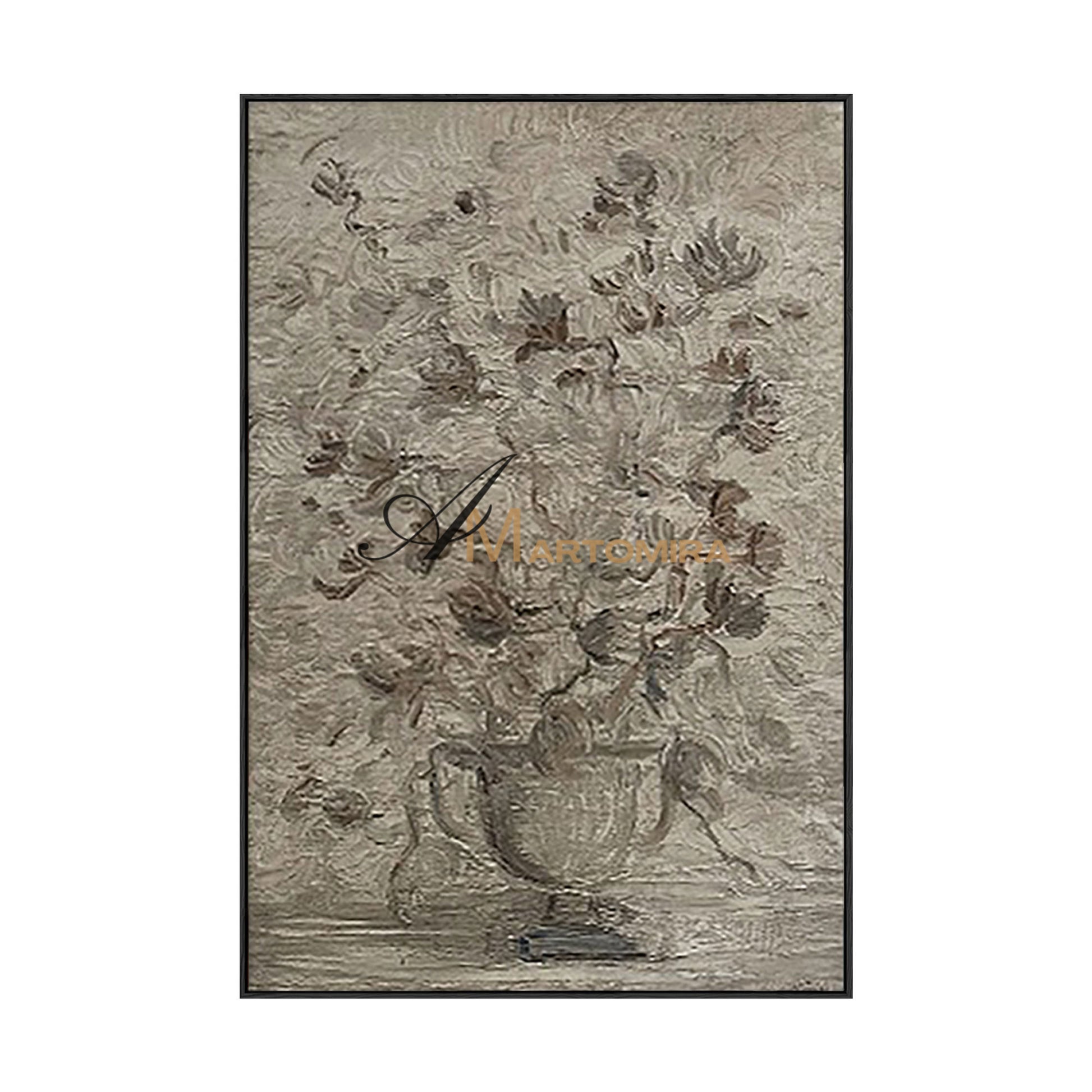 Acrylic Paint | Flower Wall Art | Flower Paintings On Canvas | Gray Floral Wall Art #MF020