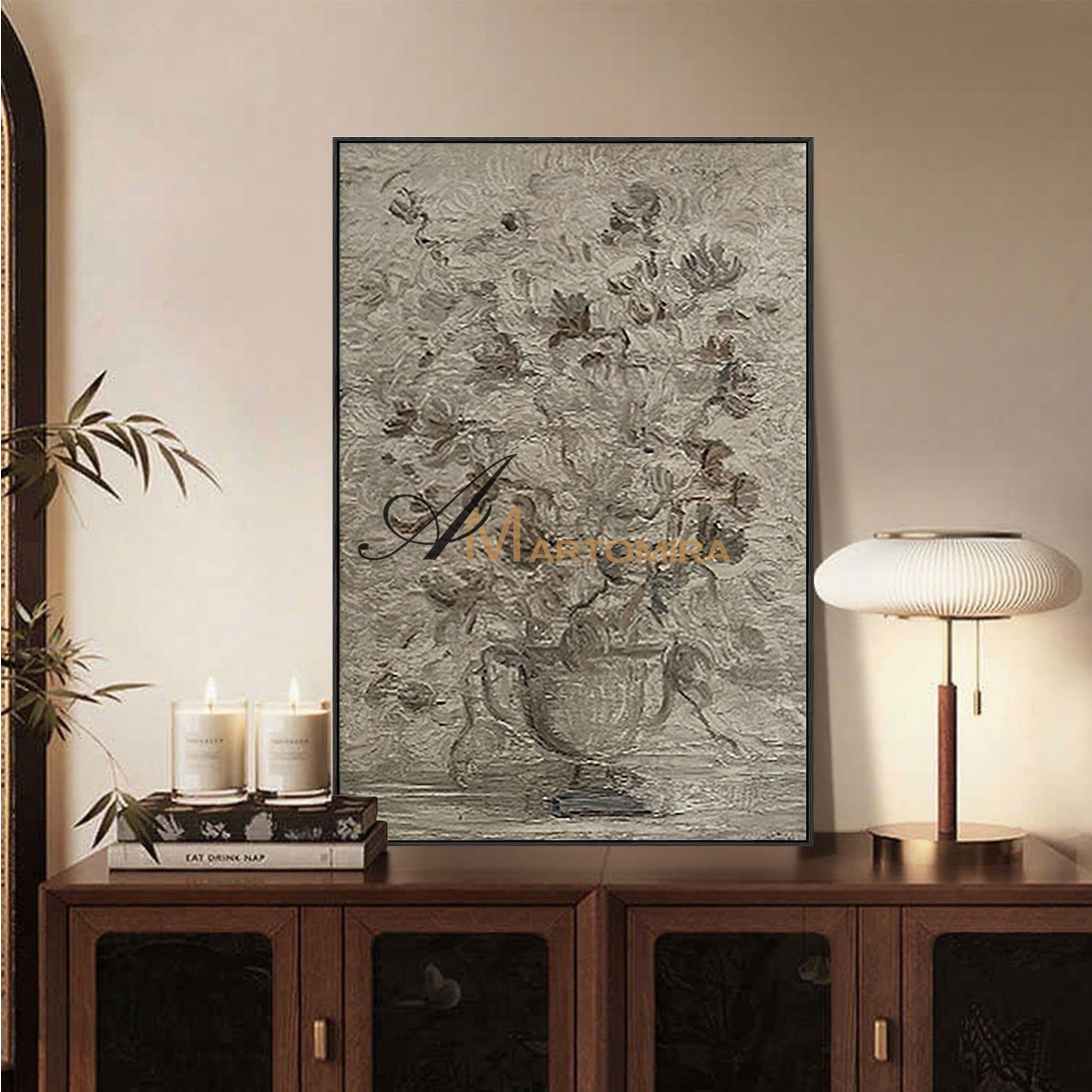 Acrylic Paint | Flower Wall Art | Flower Paintings On Canvas | Gray Floral Wall Art #MF020