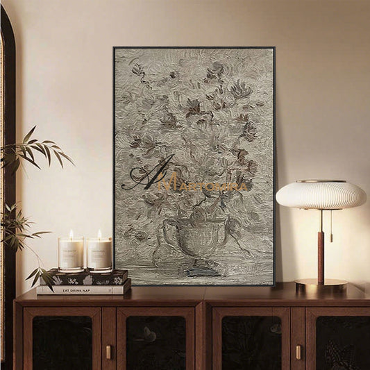 Acrylic Paint | Flower Wall Art | Flower Paintings On Canvas | Gray Floral Wall Art #MF020