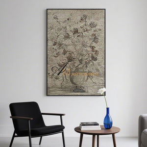 Acrylic Paint | Flower Wall Art | Flower Paintings On Canvas | Gray Floral Wall Art #MF020