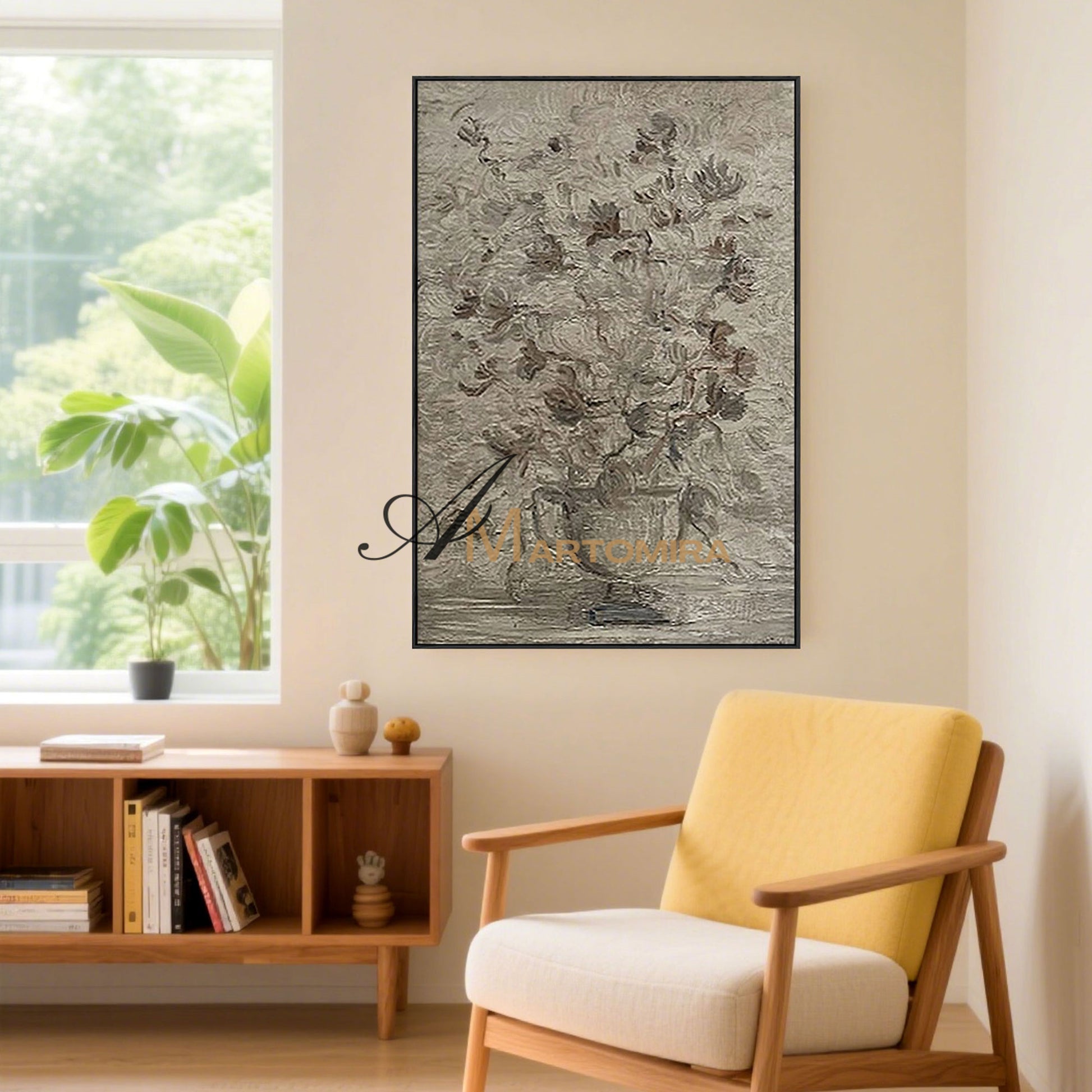 Acrylic Paint | Flower Wall Art | Flower Paintings On Canvas | Gray Floral Wall Art #MF020