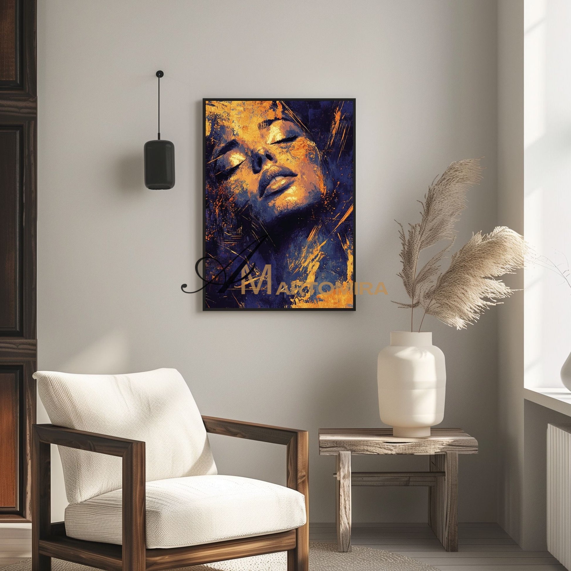 Blue And Gold Wall Art | Abstract Portraits|Canvas Wall Decor | Beautiful Woman Painting #AP005