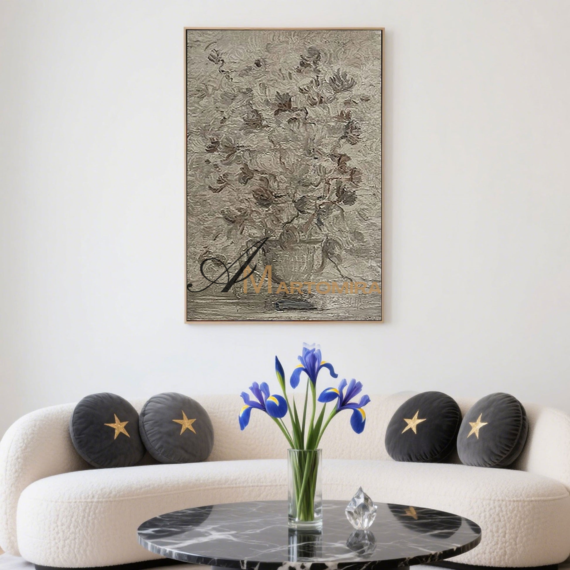 Acrylic Paint | Flower Wall Art | Flower Paintings On Canvas | Gray Floral Wall Art #MF020