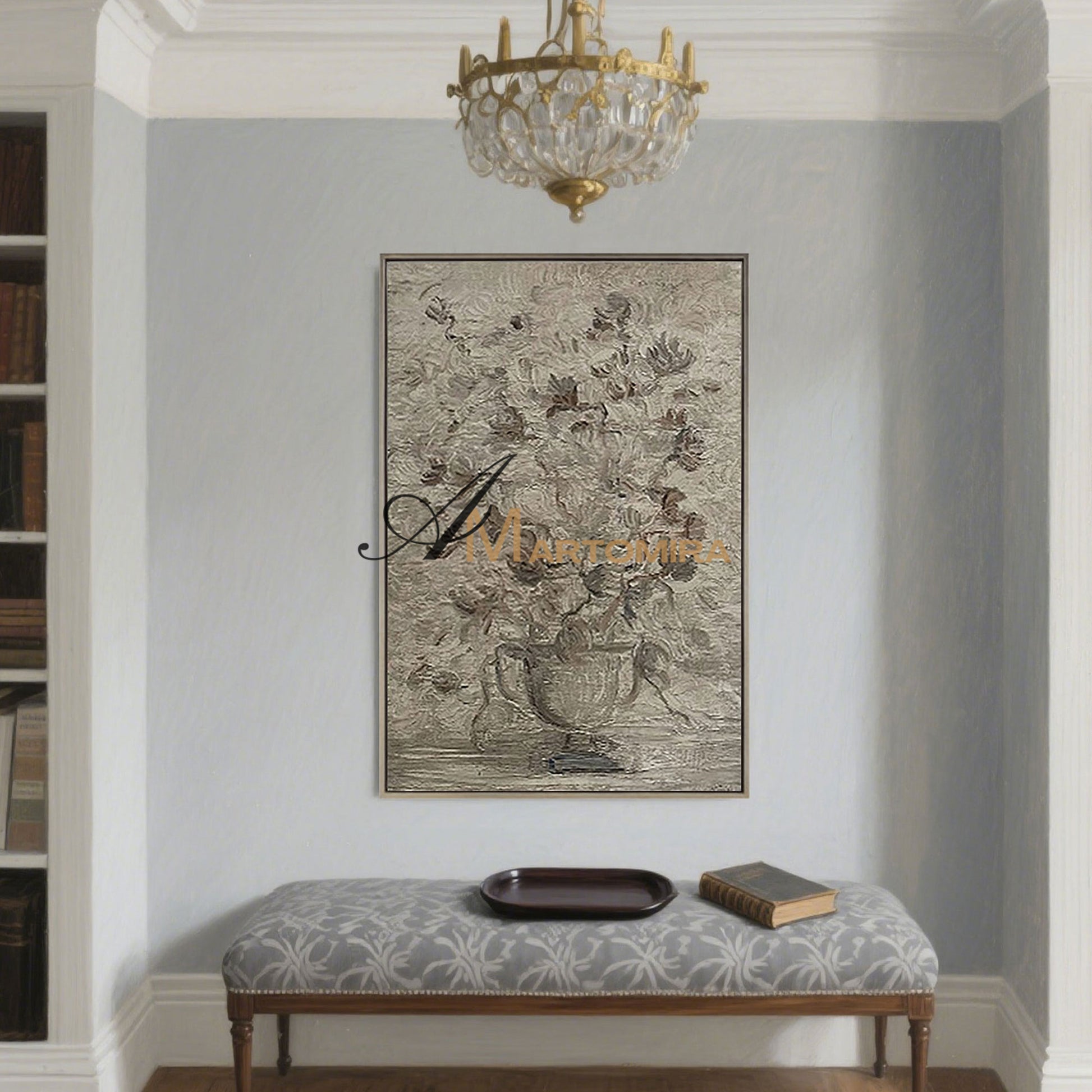 Acrylic Paint | Flower Wall Art | Flower Paintings On Canvas | Gray Floral Wall Art #MF020