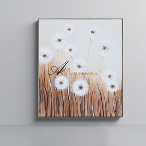 Flower Paintings On Canvas | Dandelion Painting | Wall Art For Living Room | Canvas Wall Decor #DF024