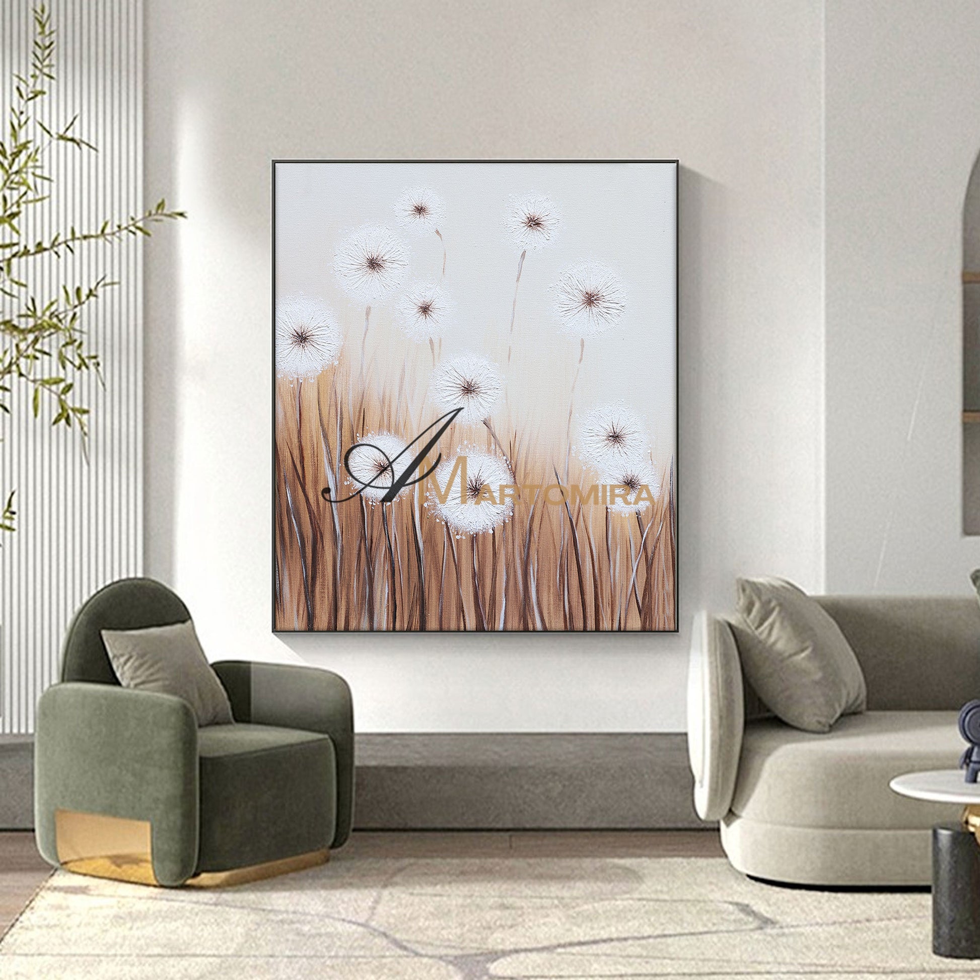 Flower Paintings On Canvas | Dandelion Painting | Wall Art For Living Room | Canvas Wall Decor #DF024