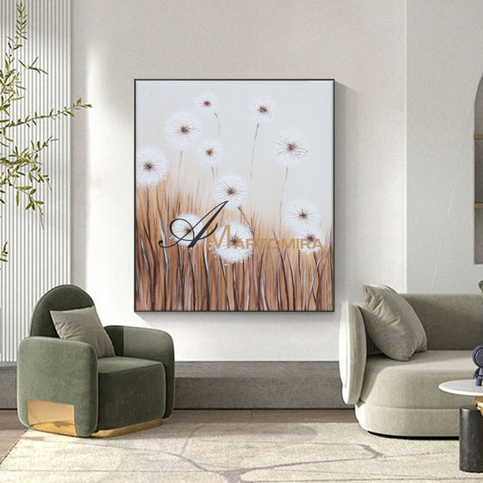 Flower Paintings On Canvas | Dandelion Painting | Wall Art For Living Room | Canvas Wall Decor #DF024