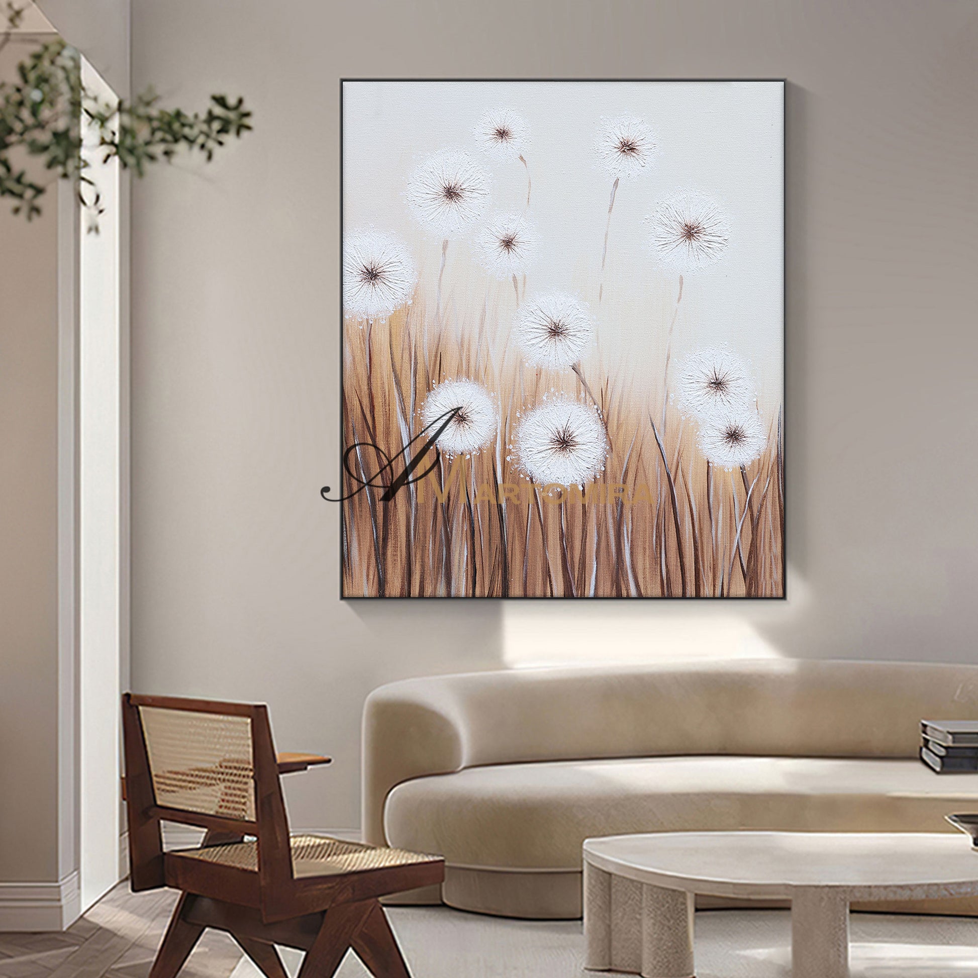 Flower Paintings On Canvas | Dandelion Painting | Wall Art For Living Room | Canvas Wall Decor #DF024