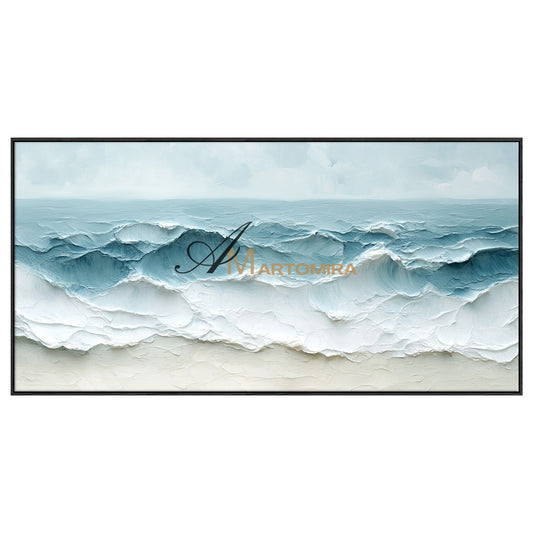Wave Painting | Textured  Wall Art | Large Blue And White Wall Art | Textured Wall Art For Living Room #POS071