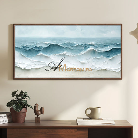 Wave Painting | Textured  Wall Art | Large Blue And White Wall Art | Textured Wall Art For Living Room #POS071