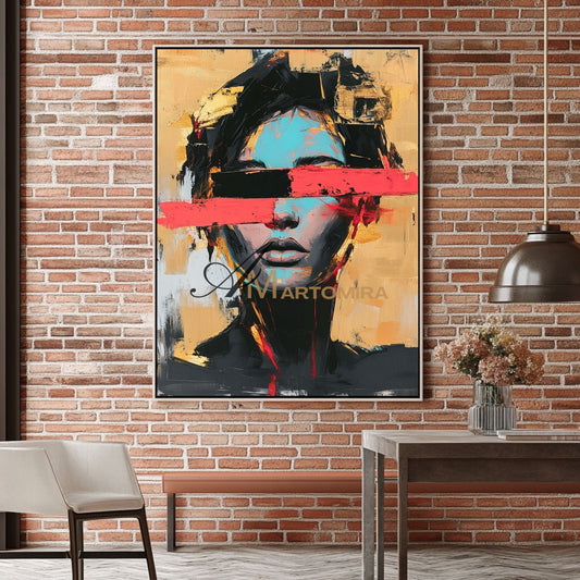 Abstrakte Porträts | Wandbilder in Gelb und Schwarz | Großformatige Leinwandbilder | Gemälde einer Frau #AP007