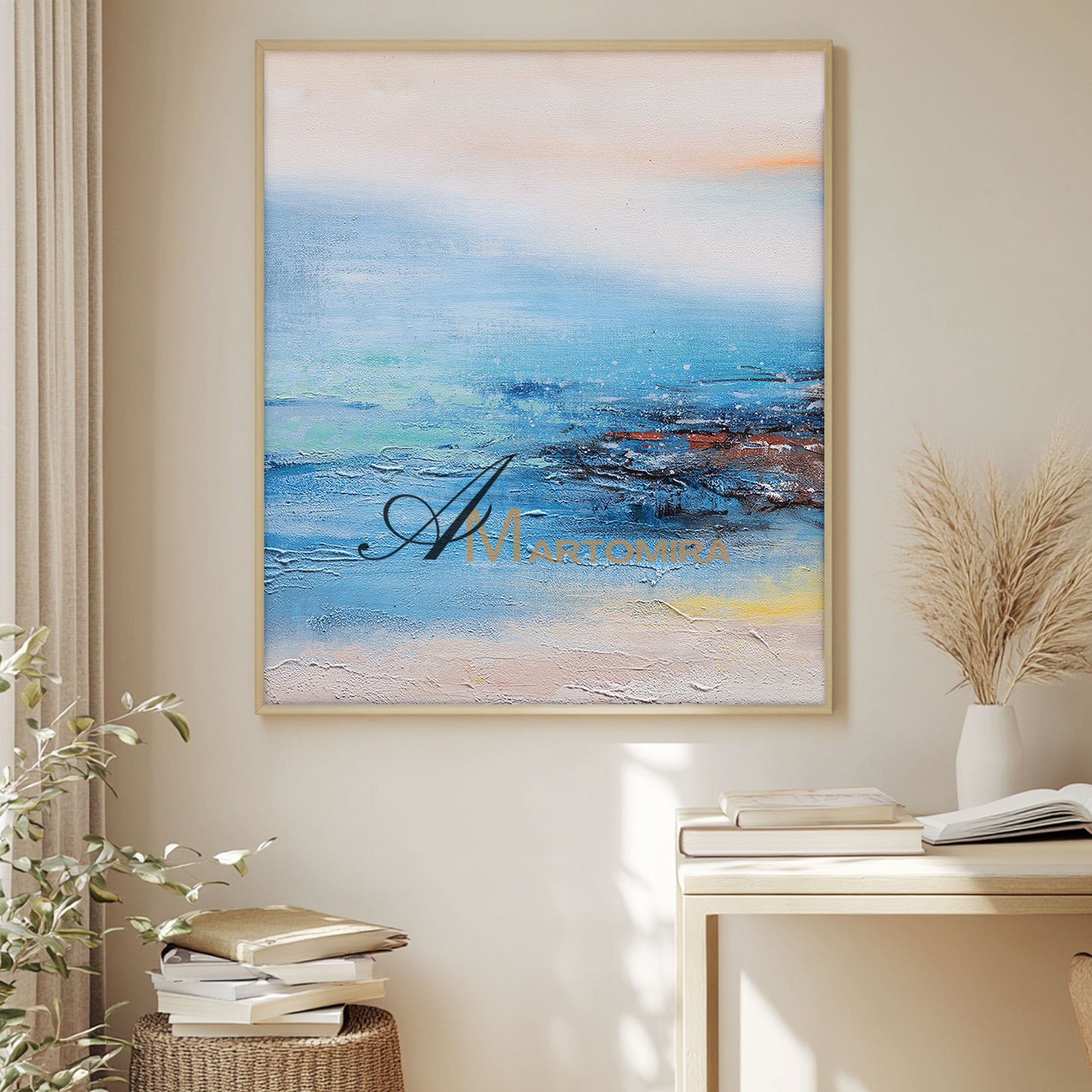 Abstract Landscape Art | Landscape Wall Art | Lake Canvas Wall Art | Blue And White Wall Art #DF026