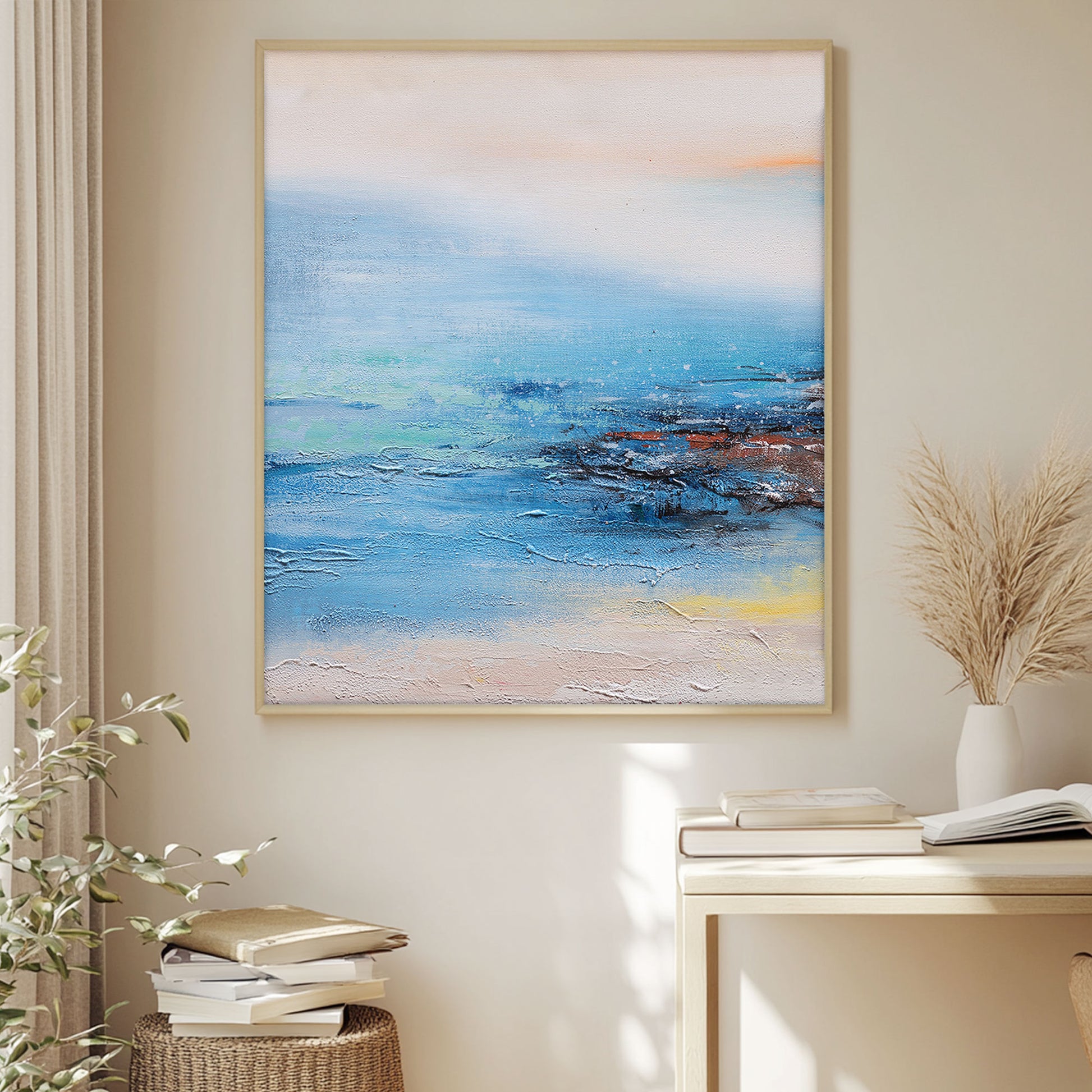Abstract Landscape Art | Landscape Wall Art | Lake Canvas Wall Art | Blue And White Wall Art #DF026