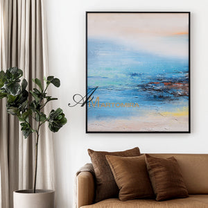 Abstract Landscape Art | Landscape Wall Art | Lake Canvas Wall Art | Blue And White Wall Art #DF026