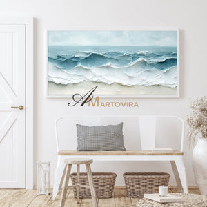 Wave Painting | Textured  Wall Art | Large Blue And White Wall Art | Textured Wall Art For Living Room #POS071