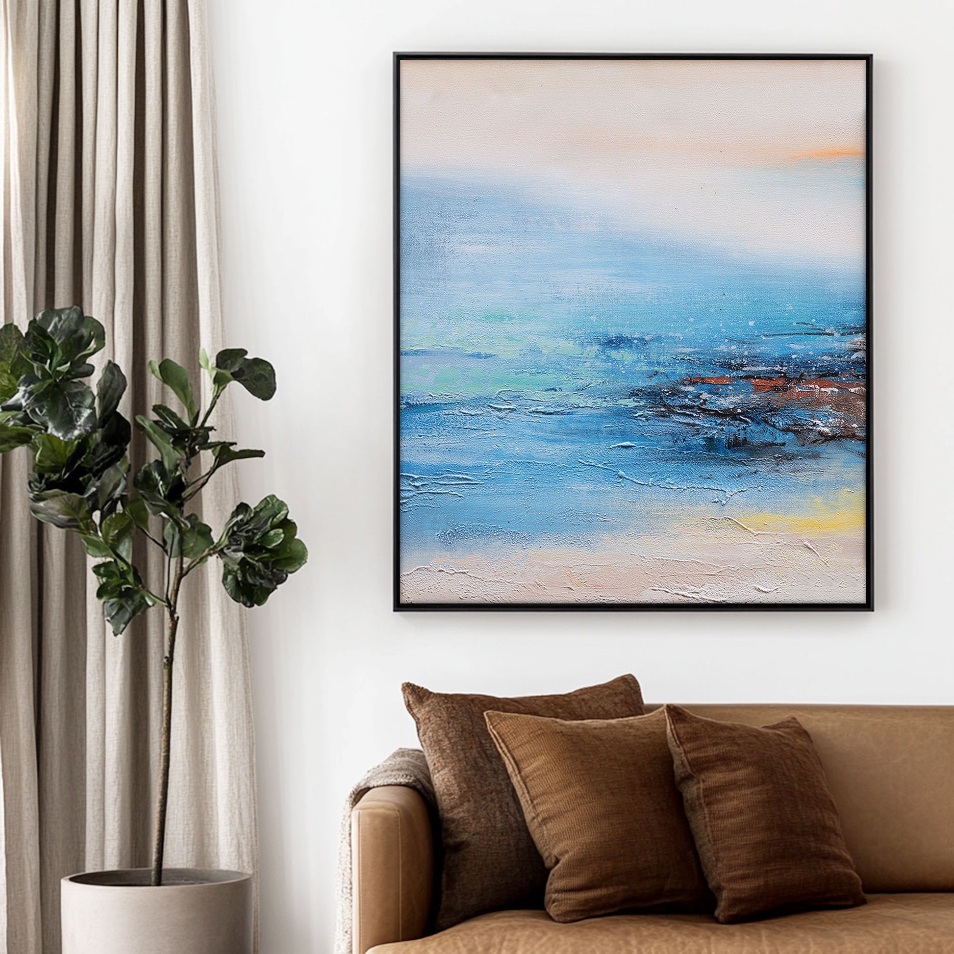 Abstract Landscape Art | Landscape Wall Art | Lake Canvas Wall Art | Blue And White Wall Art #DF026