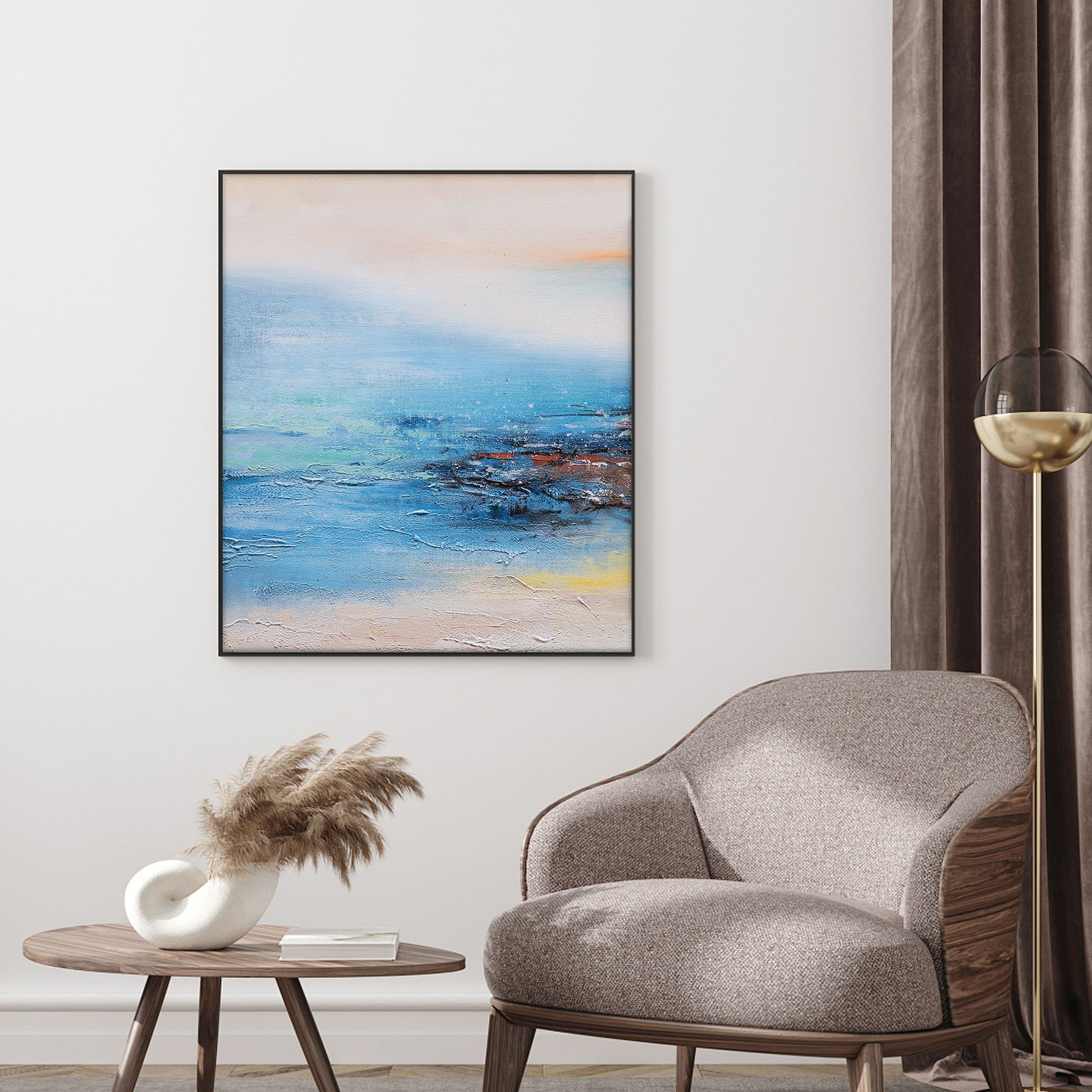 Abstract Landscape Art | Landscape Wall Art | Lake Canvas Wall Art | Blue And White Wall Art #DF026