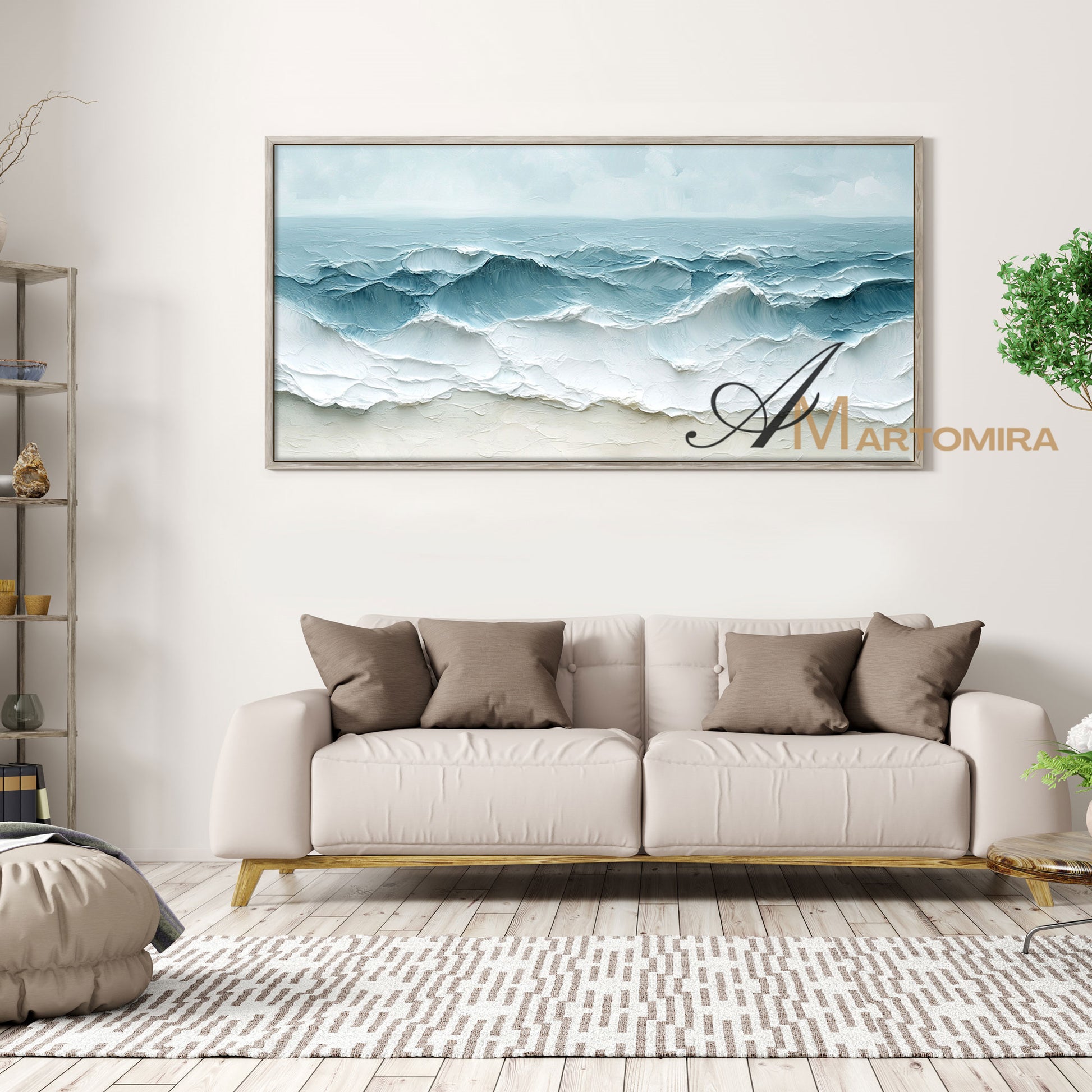 Wave Painting | Textured  Wall Art | Large Blue And White Wall Art | Textured Wall Art For Living Room #POS071