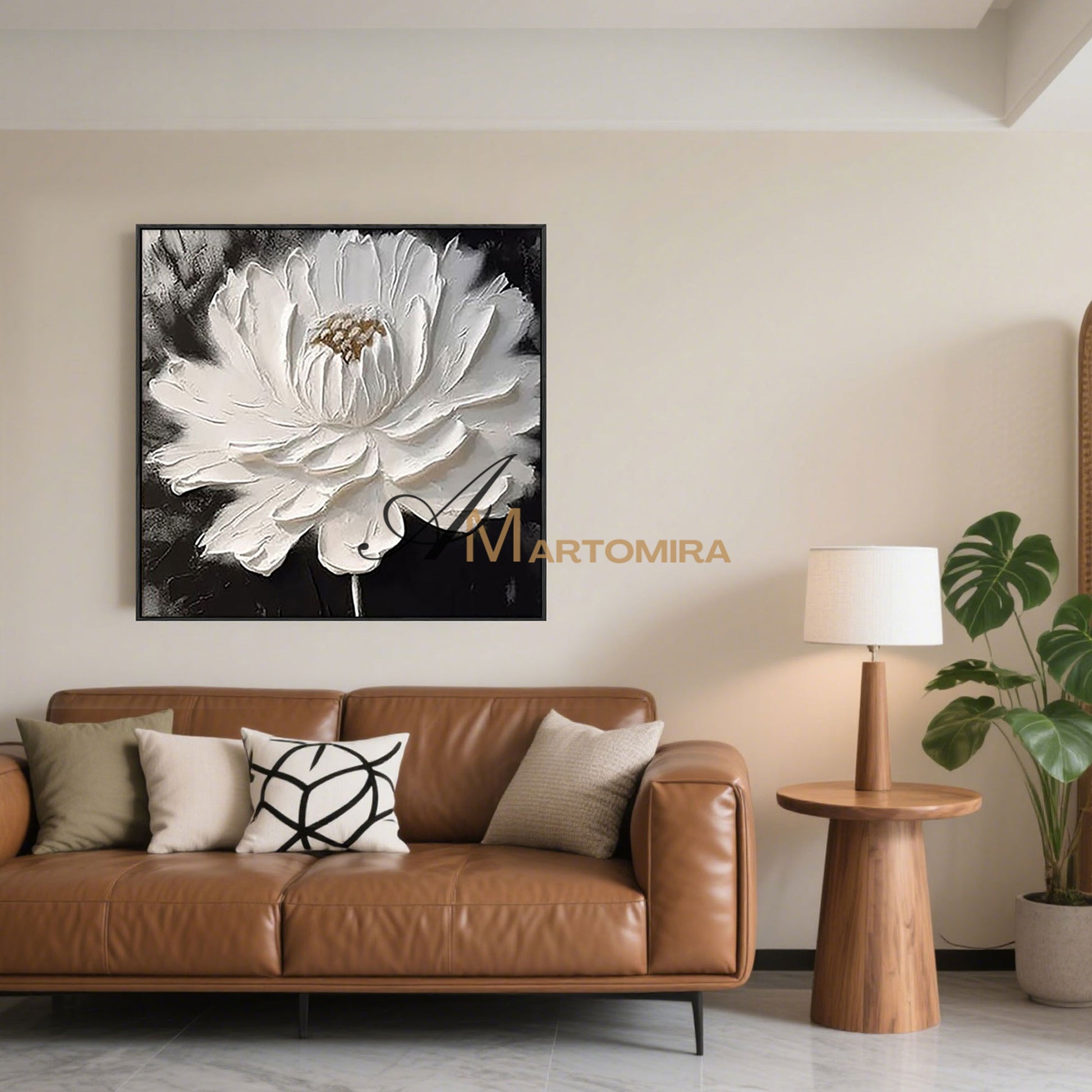Flower Canvas Painting | White Flower Painting | Textured Wall Art | Black And White Floral Wall Art #MF022