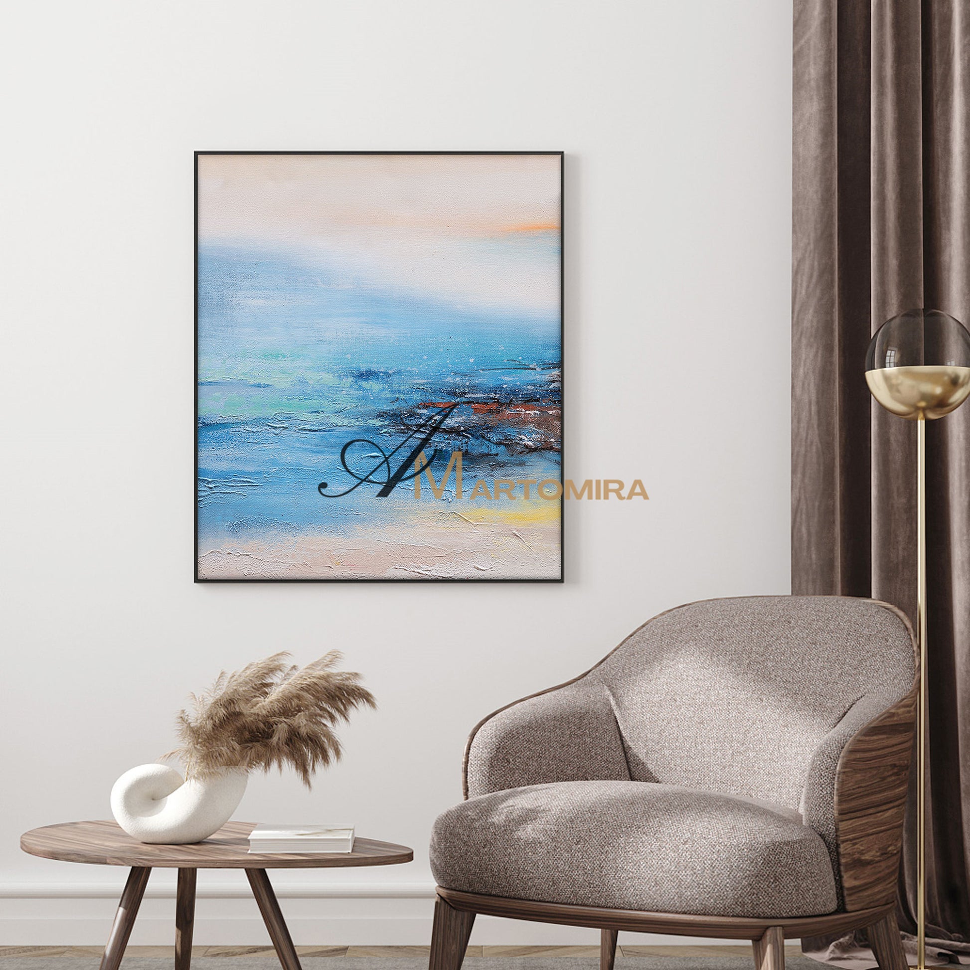 Abstract Landscape Art | Landscape Wall Art | Lake Canvas Wall Art | Blue And White Wall Art #DF026