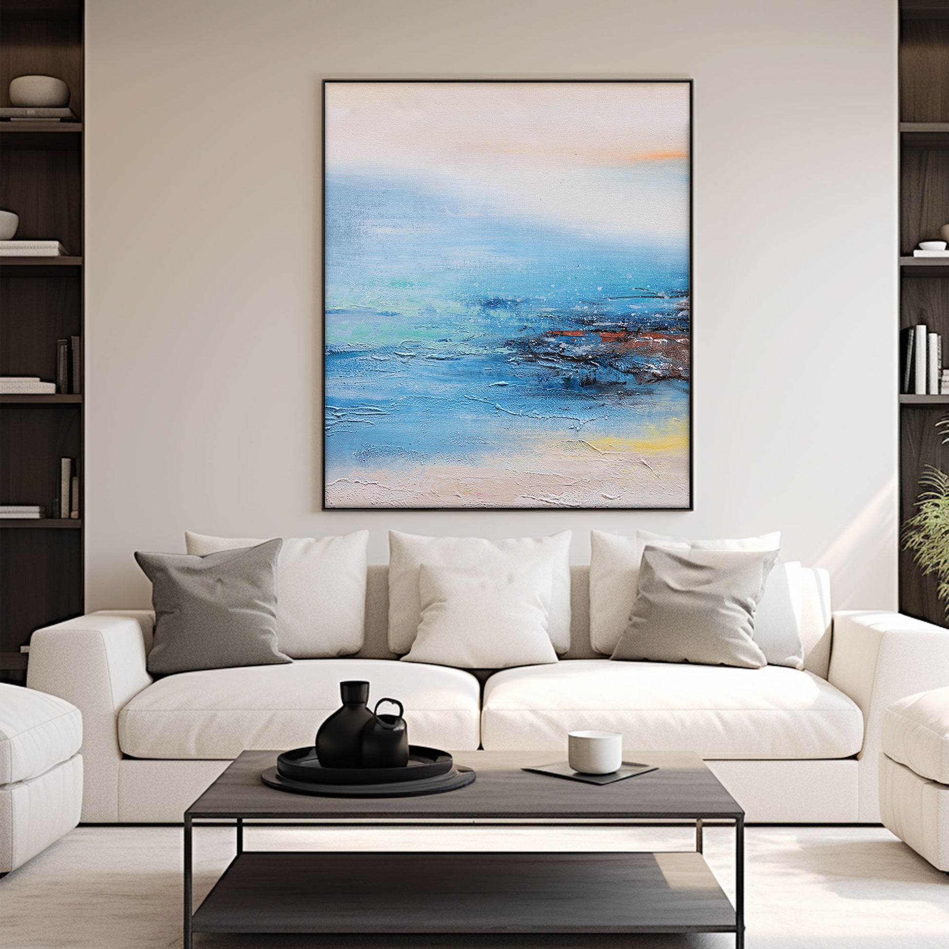 Abstract Landscape Art | Landscape Wall Art | Lake Canvas Wall Art | Blue And White Wall Art #DF026