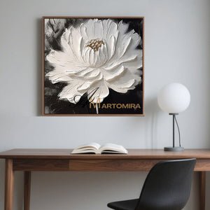 Flower Canvas Painting | White Flower Painting | Textured Wall Art | Black And White Floral Wall Art #MF022