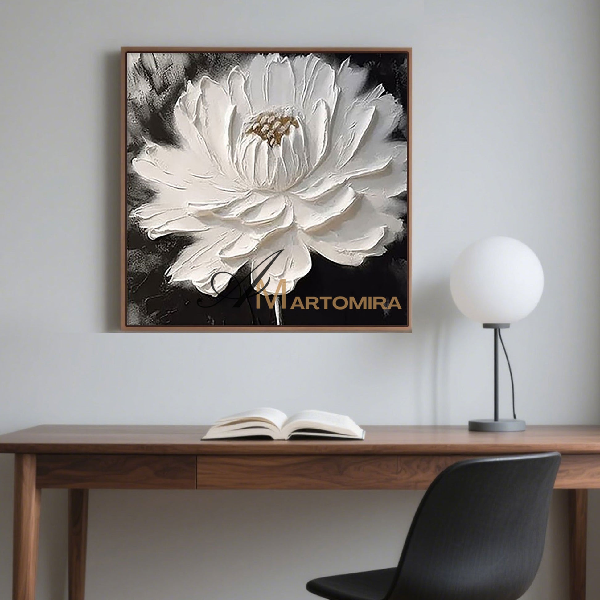 Flower Canvas Painting | White Flower Painting | Textured Wall Art | Black And White Floral Wall Art #MF022