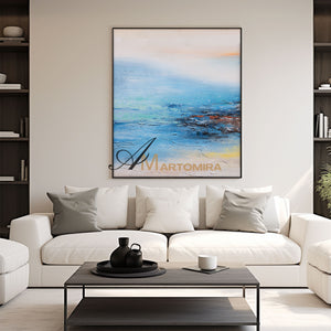 Abstract Landscape Art | Landscape Wall Art | Lake Canvas Wall Art | Blue And White Wall Art #DF026