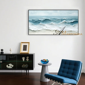 Wave Painting | Textured  Wall Art | Large Blue And White Wall Art | Textured Wall Art For Living Room #POS071