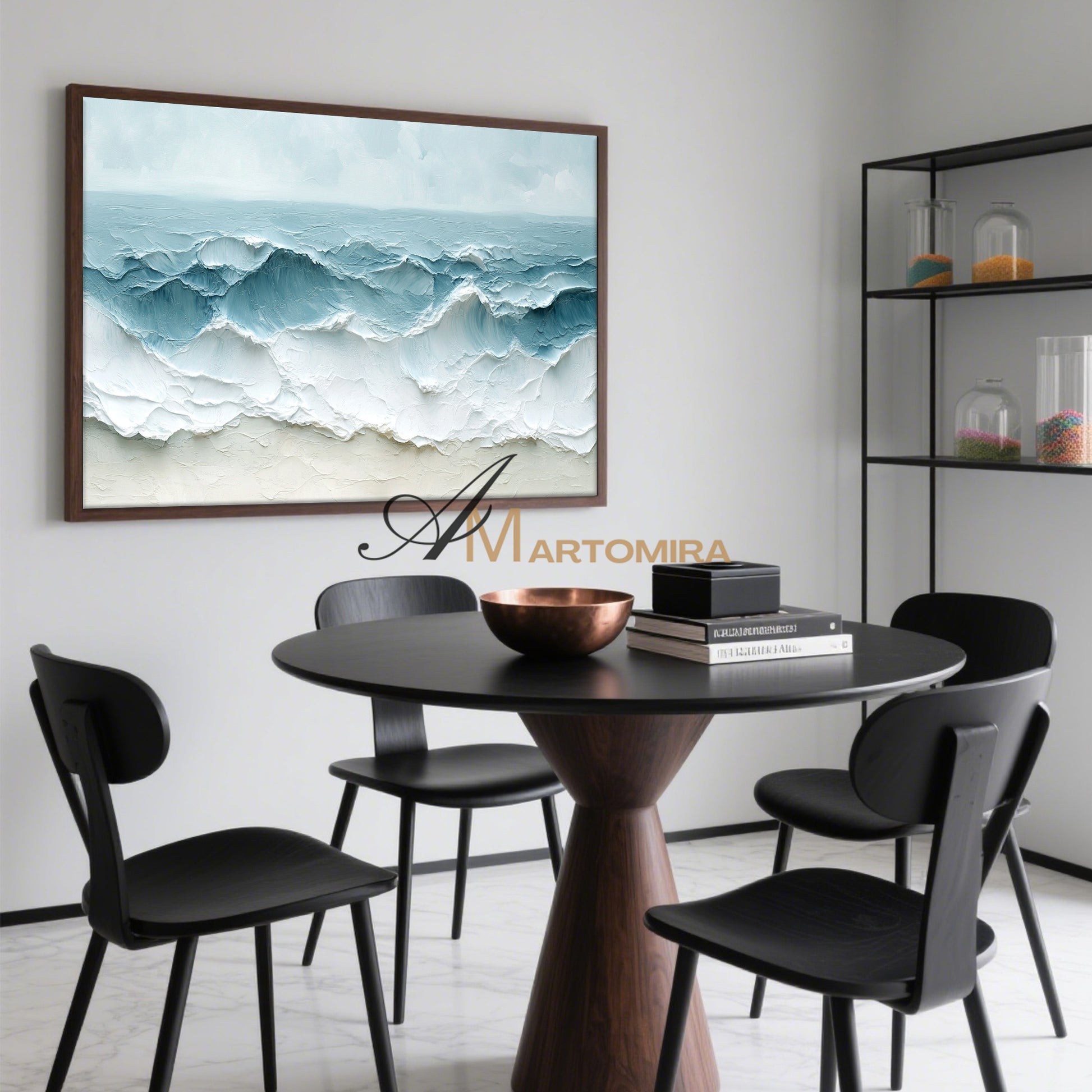 Wave Painting | Textured  Wall Art | Large Blue And White Wall Art | Textured Wall Art For Living Room #POS071