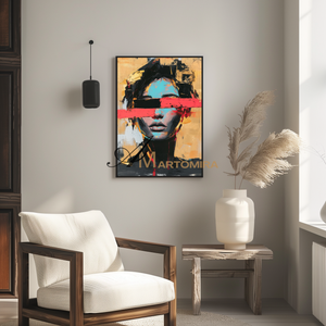 Abstract Portraits | Yellow And Black Wall Art | Large Canvas Wall Art | Woman Painting #AP007