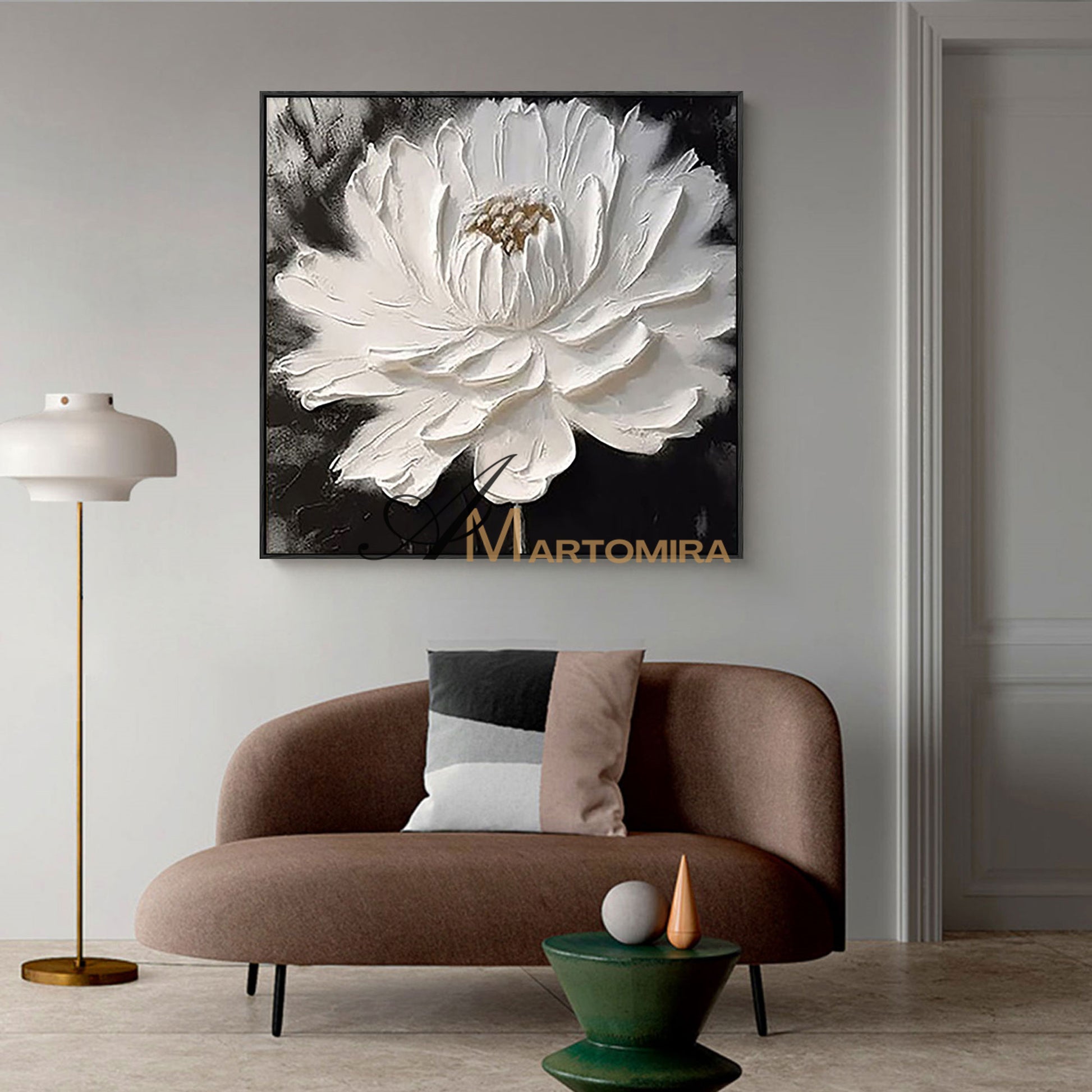 Flower Canvas Painting | White Flower Painting | Textured Wall Art | Black And White Floral Wall Art #MF022