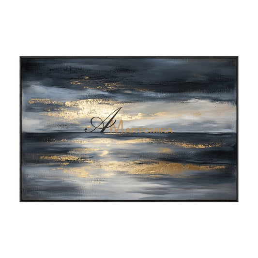 Landscape Wall Art | Abstract Ocean Painting | Black And Gold Wall Art | Large Abstract Wall Art #POS073