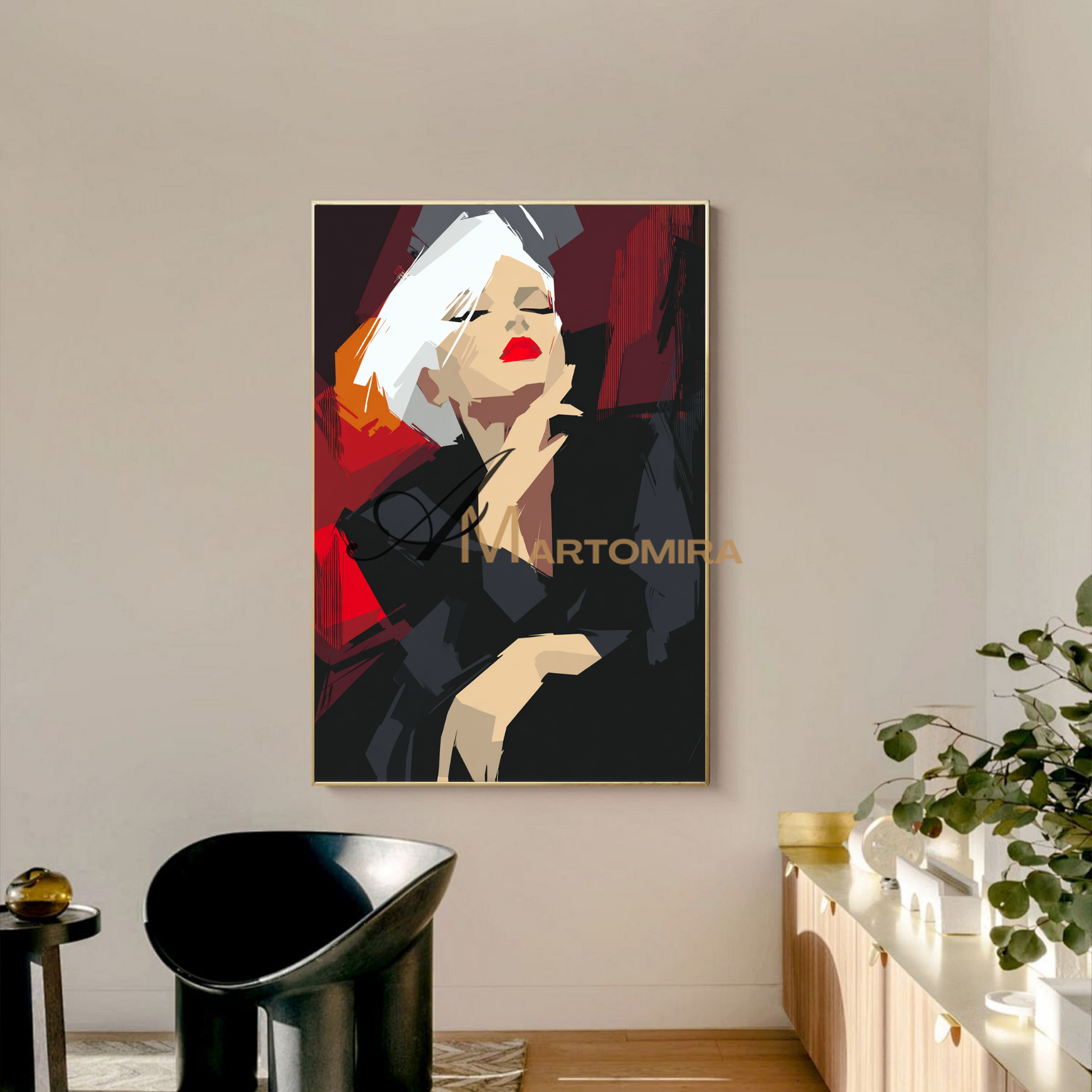 Painting Art Woman | Red And Black Wall Art | Abstract Lady Painting | Modern Art #AP008